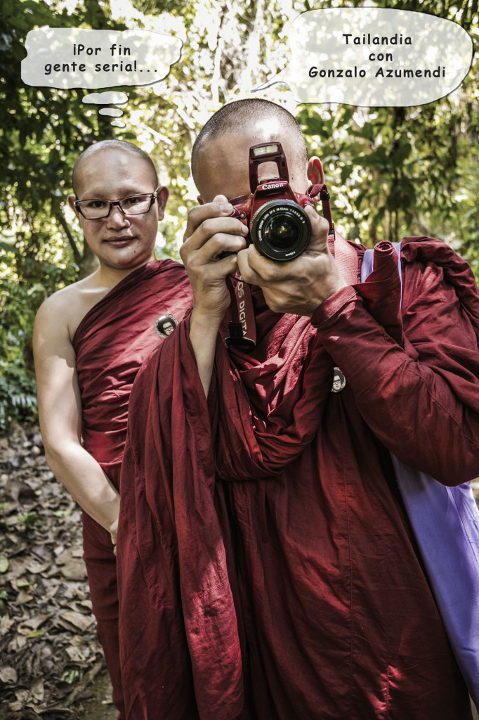 Monks at Kuang Si waterfall in the jungle near Luang Prabang. Laos. Asia. World heritage of UNESCO