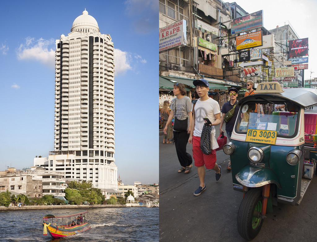 Río Chao Phraya y calle de Kao San